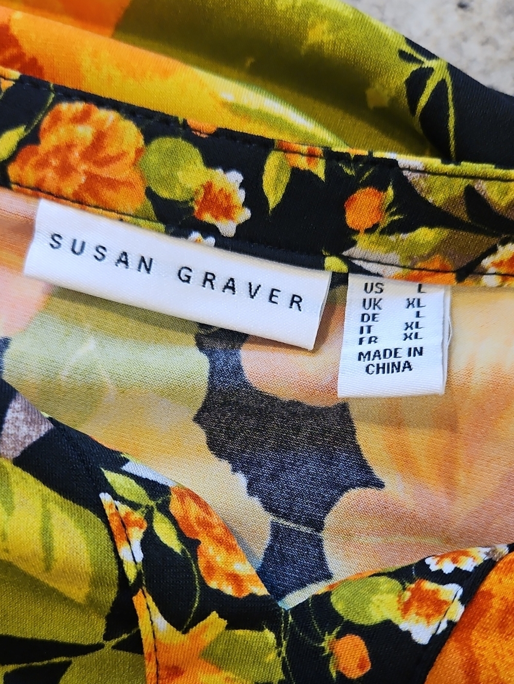 👚Susan Graver Black Long-Sleeve Tunic with Yellow & Orange Floral Print - Picture 2 of 9